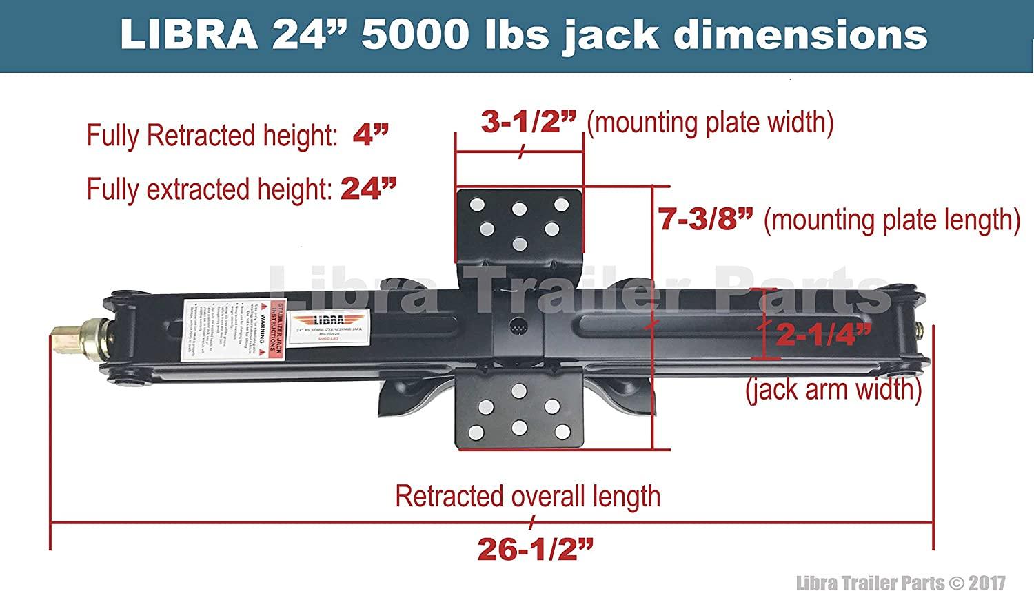 Set 4 LIBRA 9K lb Heavy Duty 24" RV Trailer Stabilizer Leveling Scissor Jacks w/Dual Power Drill Sockets & Complete Set of Mounting Hardware -Model# 26098