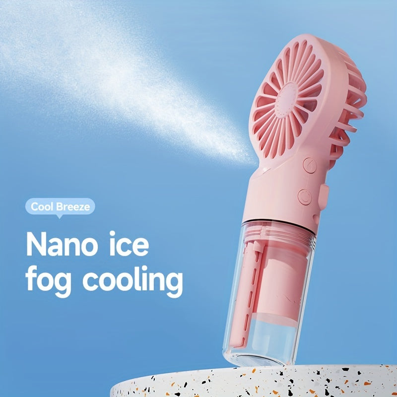Portable Rechargeable Handheld Misting Fan - Battery Operated Mini Face Steamer for Travel &amp; Outdoors
