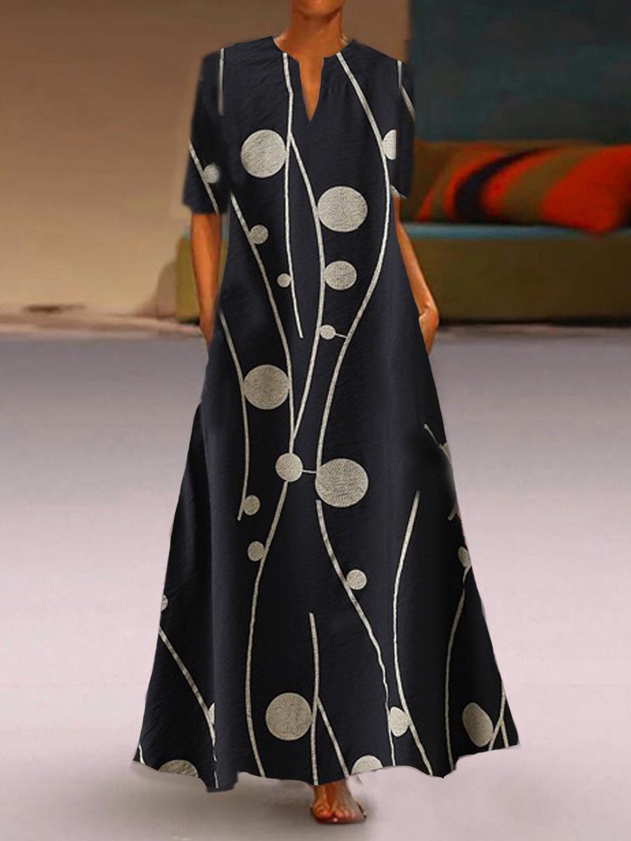 Printed Short Sleeve Maxi Dress