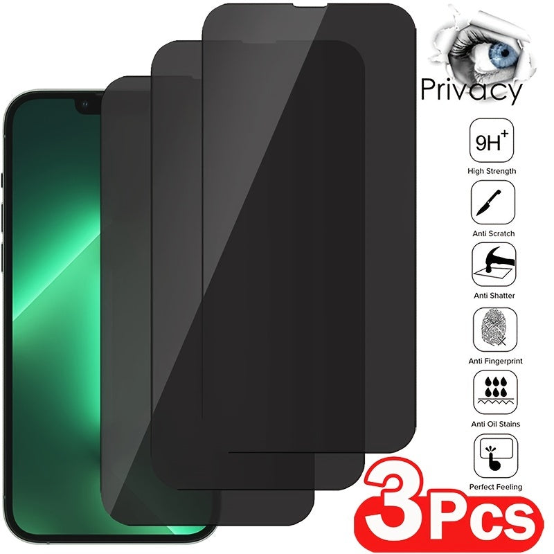 3pcs Full Cover Privacy Screen Protectors For  14 13 12 11 Pro Xs Max Privacy Film Protective Glass For  XR X 6 7 8 Plus