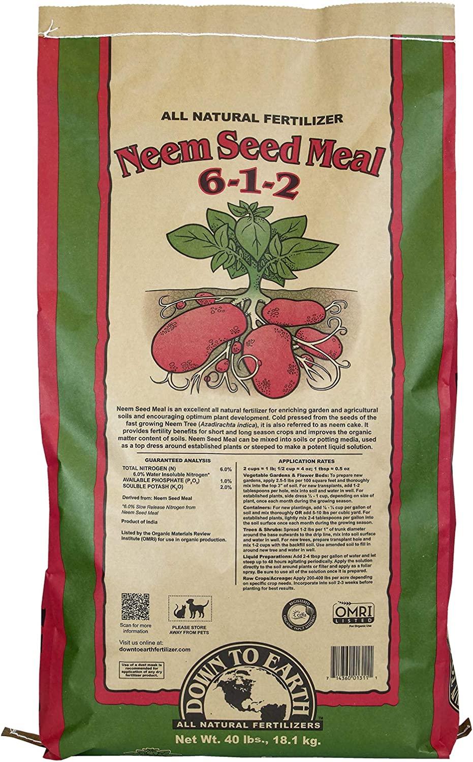 Down to Earth Organic Neem Seed Meal Fertilizer Mix 6-1-2, 40 lb