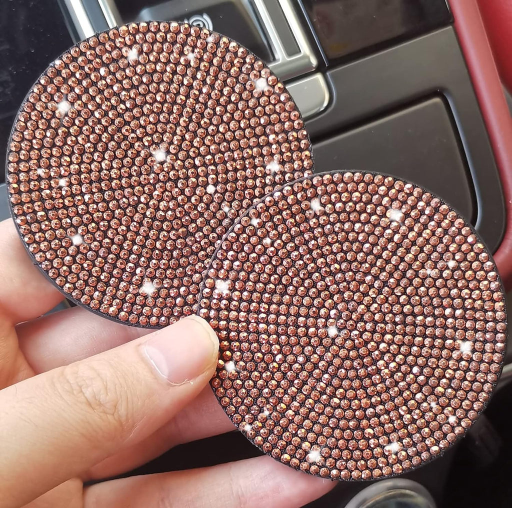 2pcs Bling Car Cup Holder Coaster, 2.75 inch Anti-Slip Shockproof Universal Fashion Vehicle Car Coasters Insert Bling Rhinestone Auto Automotive Interior Accessories for Women (2 pcs, Rose Gold)