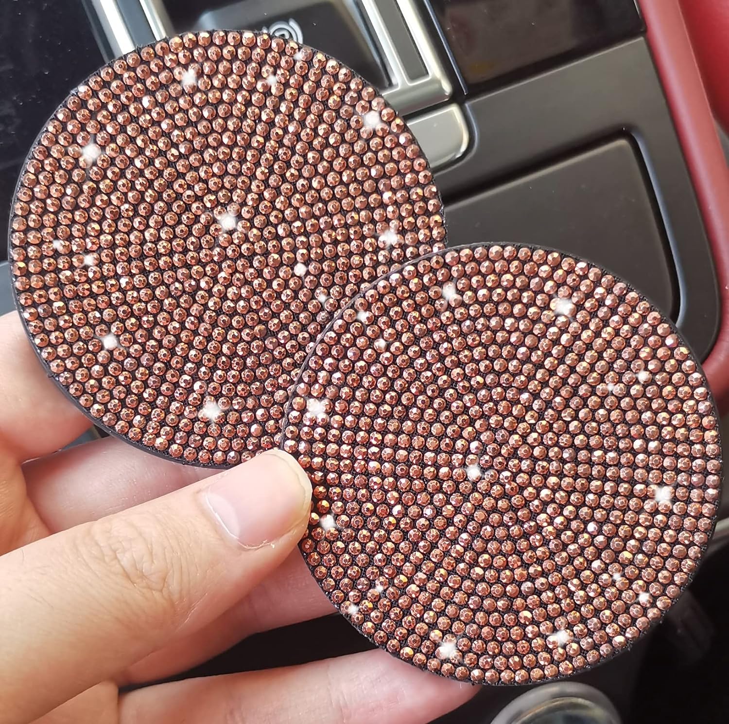 2pcs Bling Car Cup Holder Coaster, 2.75 inch Anti-Slip Shockproof Universal Fashion Vehicle Car Coasters Insert Bling Rhinestone Auto Automotive Interior Accessories for Women (2 pcs, Rose Gold)