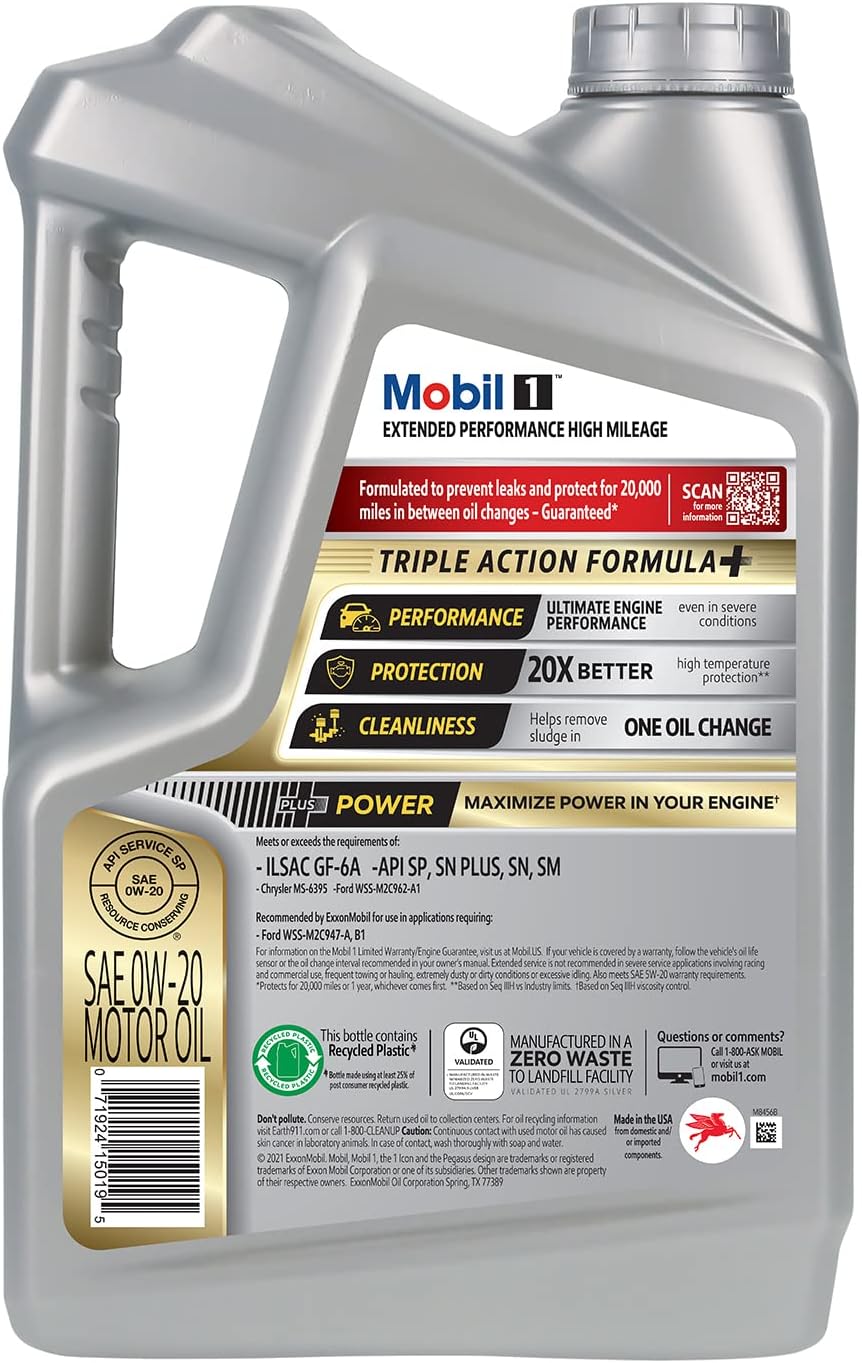 Mobil 1-123837 Extended Performance High Mileage 0W-20; 5QT, Gray