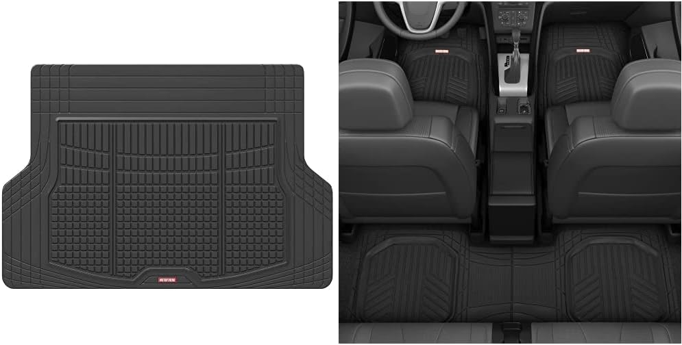 Motor Trend Premium FlexTough All-Protection Cargo Mat Liner, Black &amp; Black Deep Dish Rubber Floor Mats All-Climate All Weather Performance Plus Heavy Duty Liners Odorless (Black) (OF-933-BK)