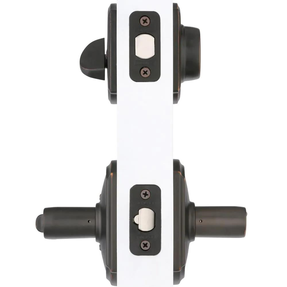 Camelot Aged Bronze Single Cylinder Deadbolt with Accent Entry Door Lever Combo Pack