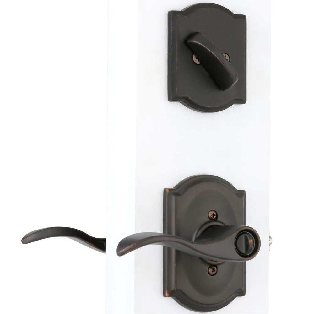 Camelot Aged Bronze Single Cylinder Deadbolt with Accent Entry Door Lever Combo Pack