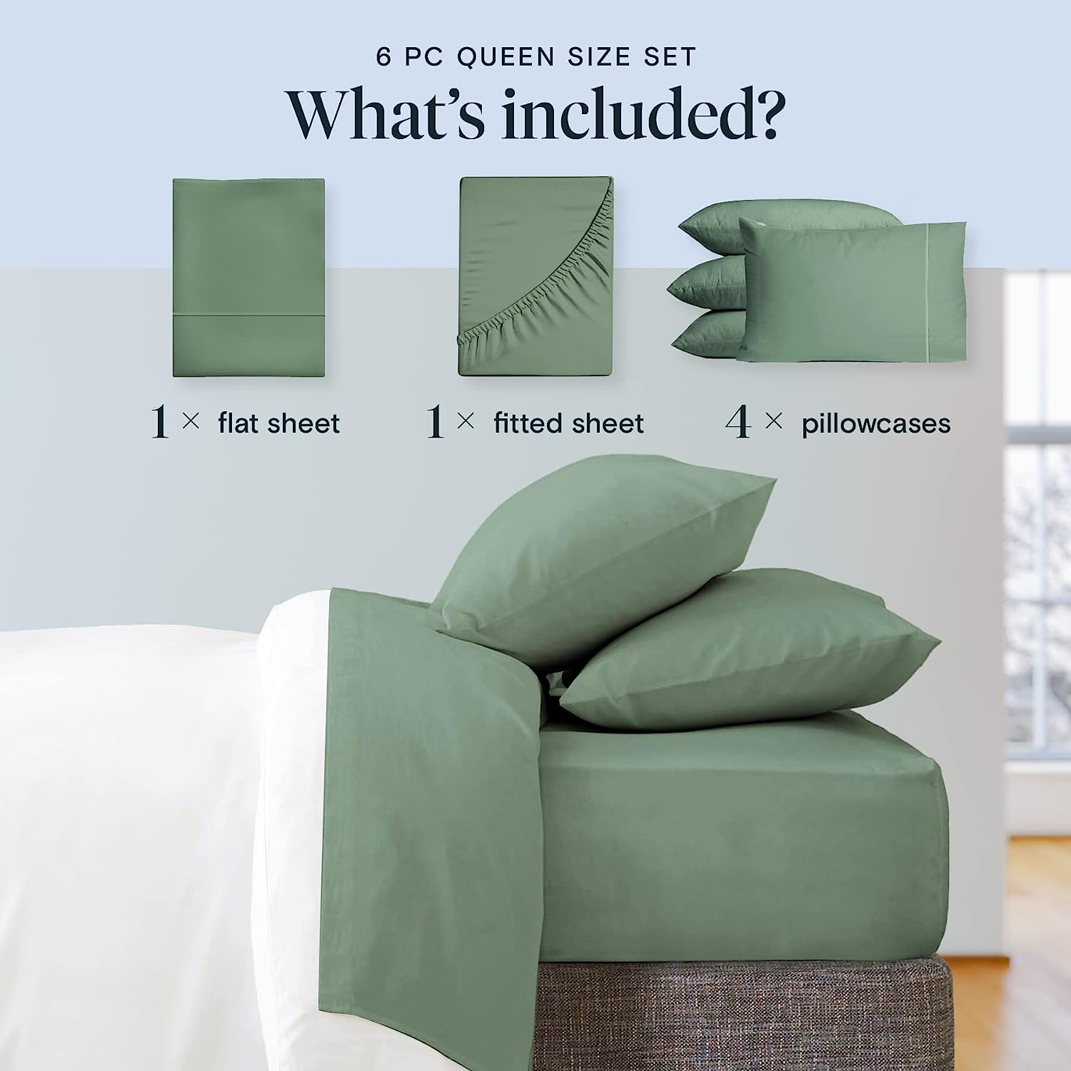 LuxClub 7 PC Split King Sheet Set Bamboo Sheets Deep Pockets 18" Eco Friendly Wrinkle Free Cooling Sheets Machine Washable Hotel Bedding Silky Soft - Tree Moss Green Split King