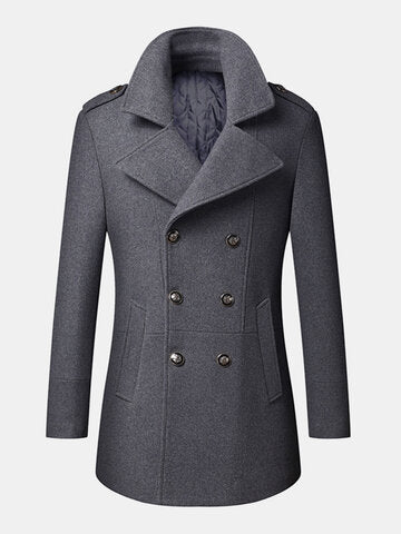 mens woolen double breasted lapel collar british style overcoats
