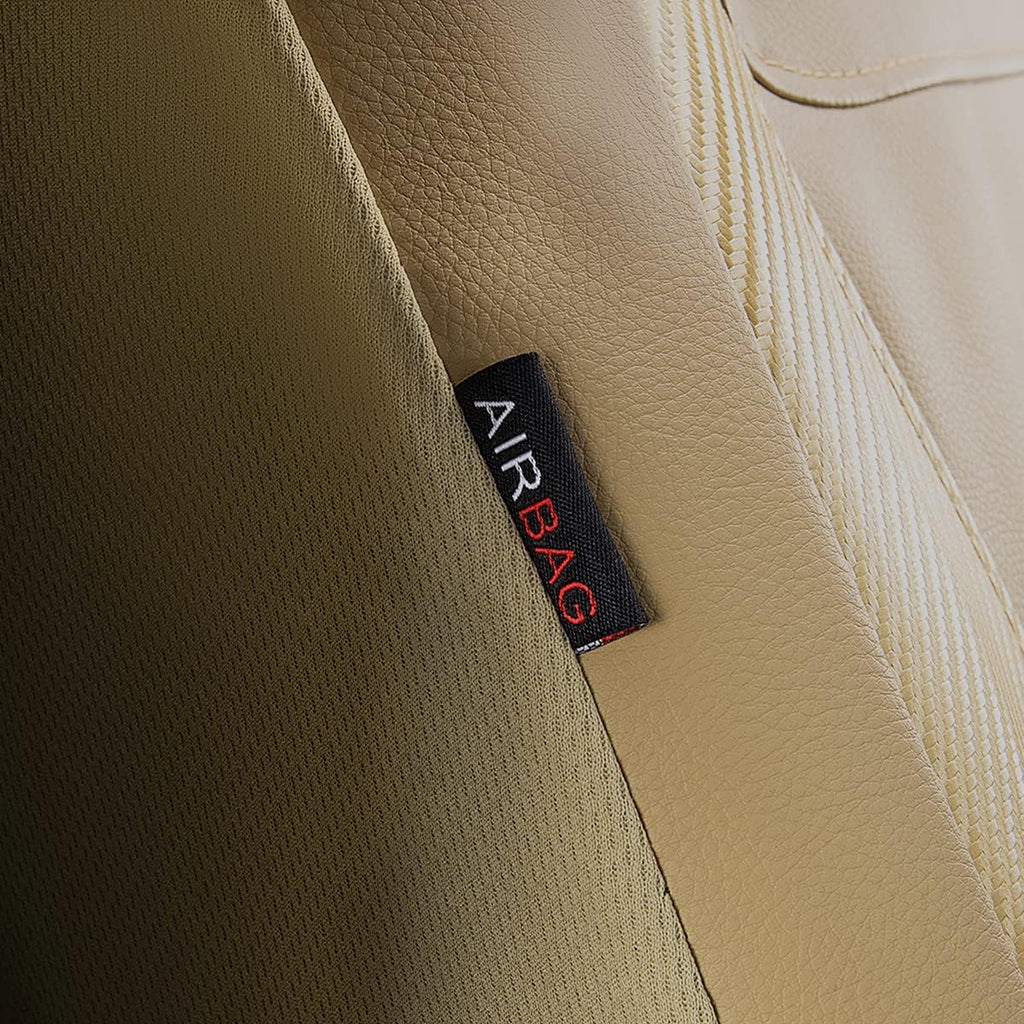 Flying Banner car seat Covers Protects Water Proof Faux Leather Carbon Fiber Fronts Gold Beige (Beige Beige, Front Pair)