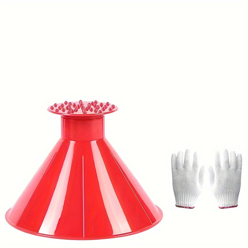 1pc Car Window Windshield Magic Ice Scraping Oil Funnel Snow Shovel + 1pair Gloves, Ice Removal Tool Scraping Winter Car Accessories