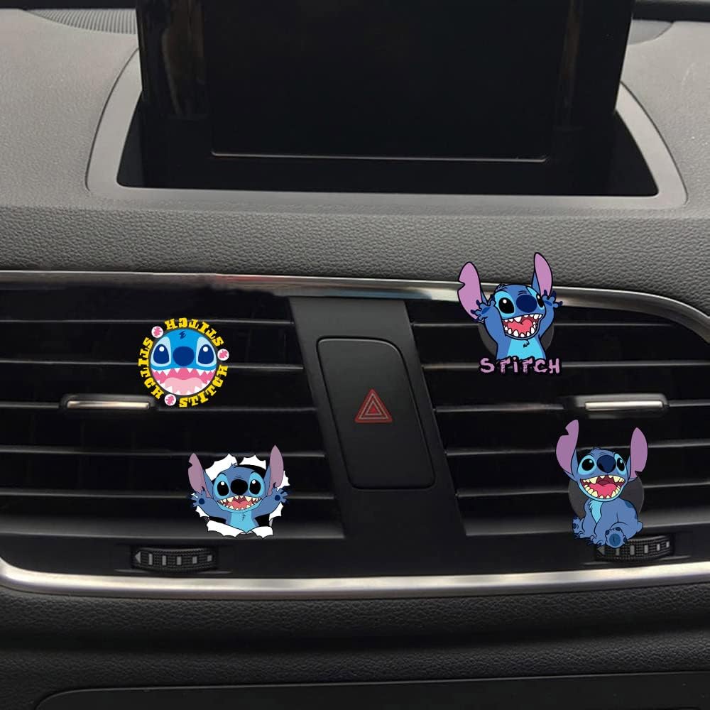 ZOSTLAND Cute Cartoon Car Air Vent Clip Decoration,Car Air Fresheners, Funny Car Vent Clip,Personalized Automotive Interior Decoration Accessories,Car Decor Gift for women,men (4pcs Stitch Surprise)