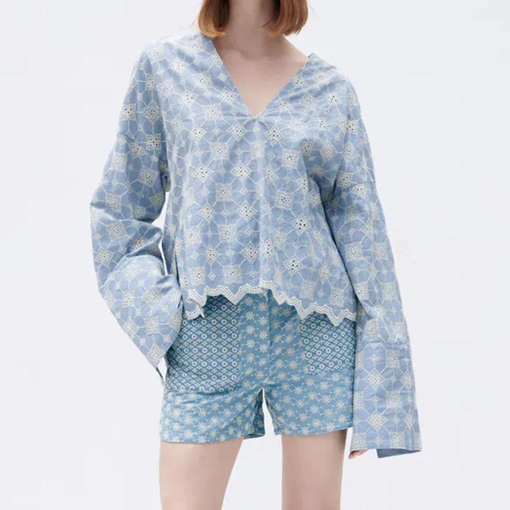 retro casual loose v-neck blouse