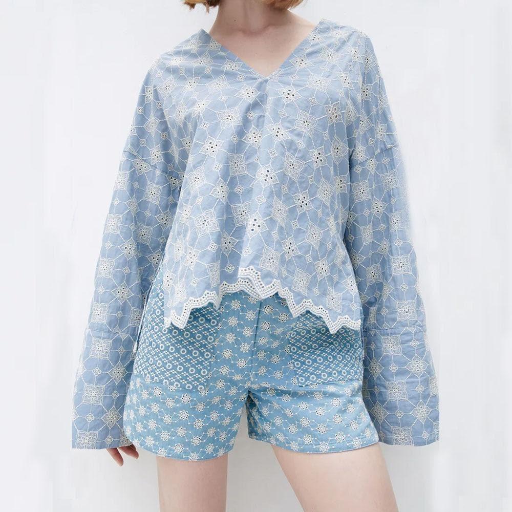 retro casual loose v-neck blouse
