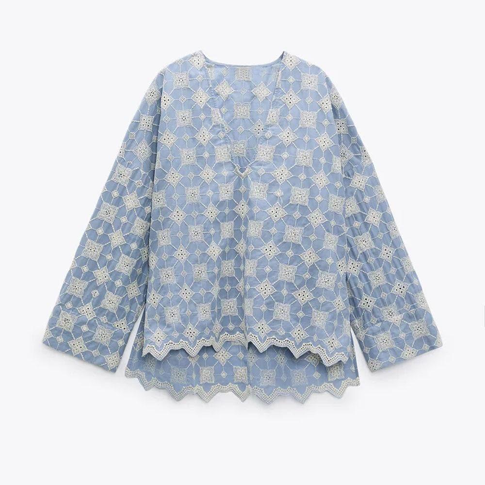 retro casual loose v-neck blouse