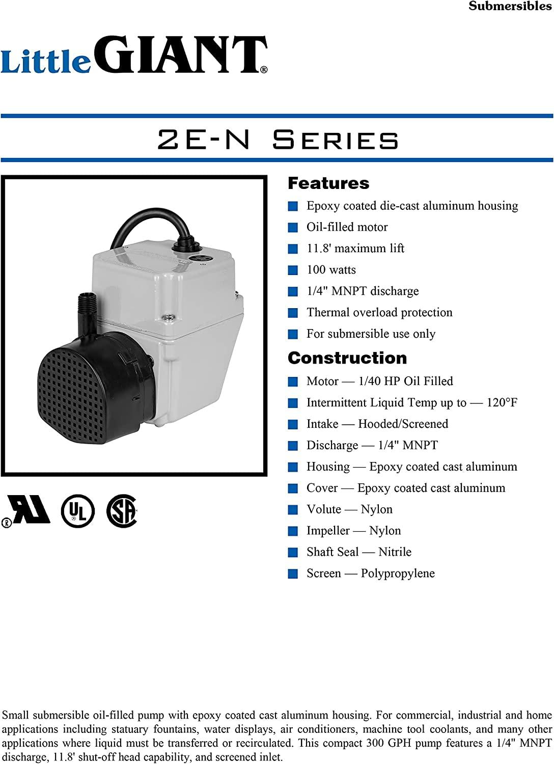Little Giant 502103 300 GPH 115-Volt Manual Oil Filled Submersible Aluminum Direct Drive Submersible Pump, Blue, 2E-N