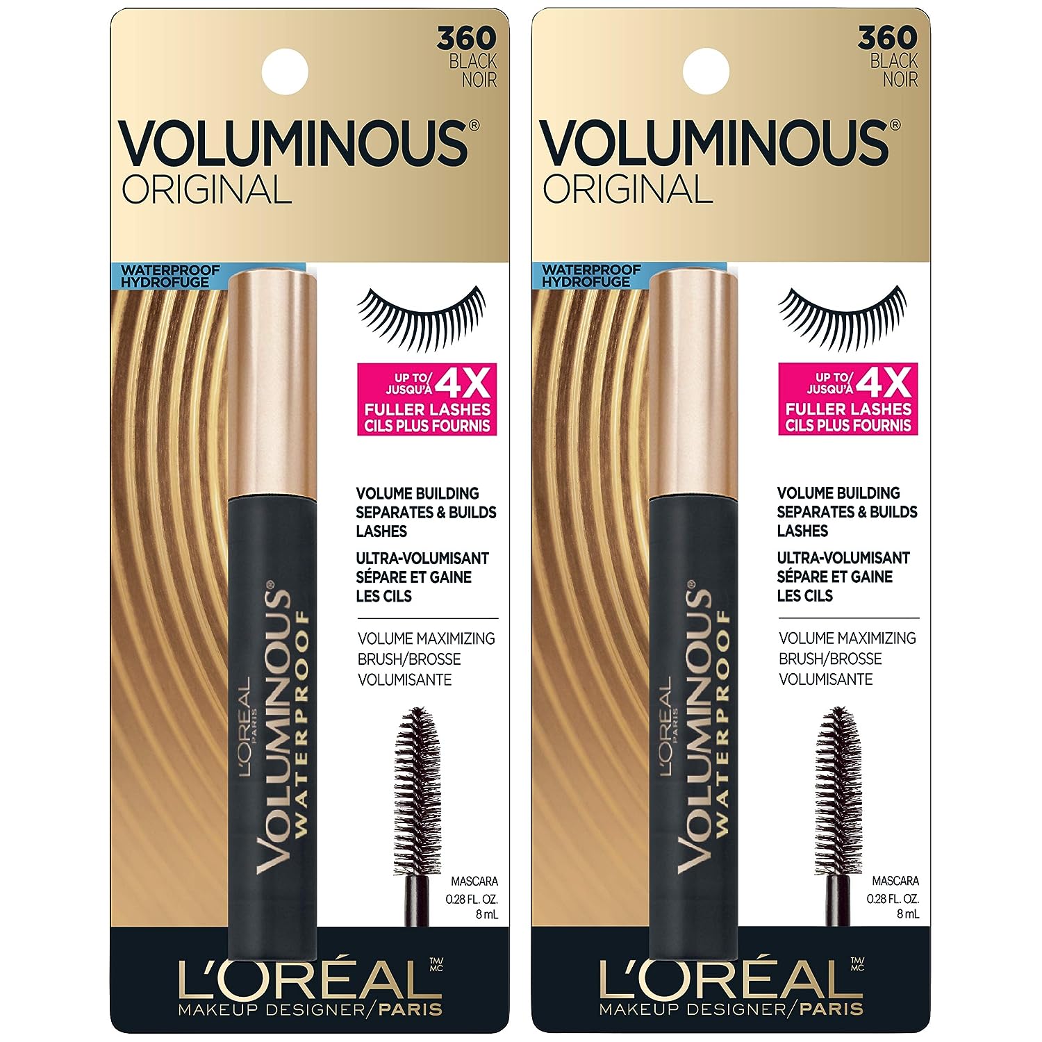 L'Oreal Paris Voluminous Original Waterproof Mascara, Black, 2 count
