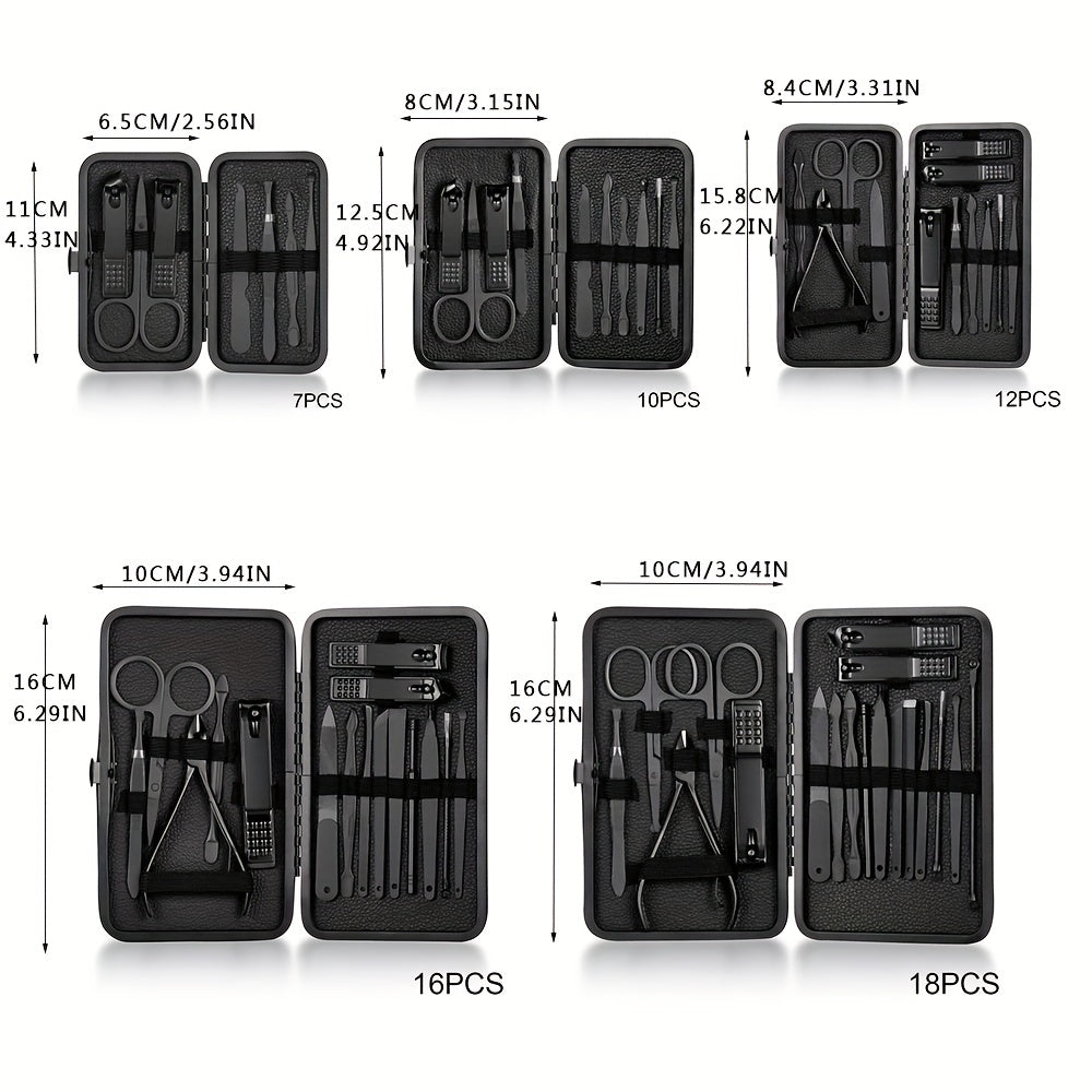 Classic Black Manicure Set Hand Feet Facial  Steel Accessories, 5 Choices