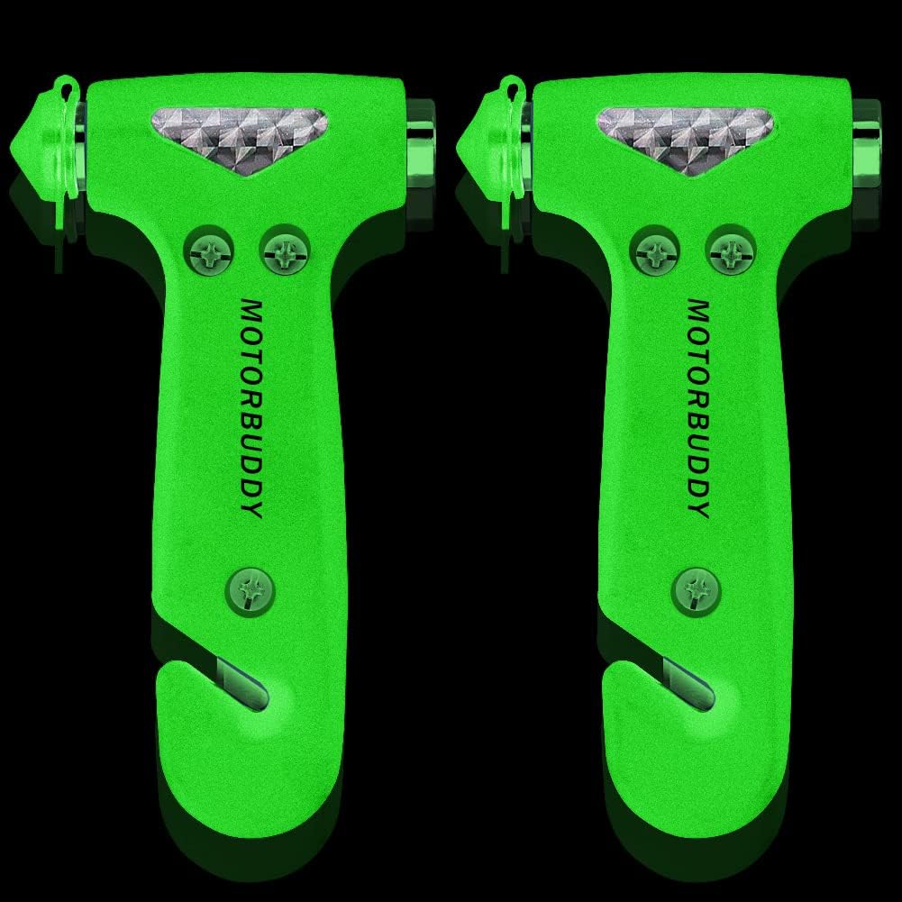 MOTORBUDDY 2-Pack Car Safety Hammer, Auto Emergency Escape Hammer with Window Breaker and Seat Belt Cutter, Emergency Escape Tool for Car Accidents, Glow in The Dark