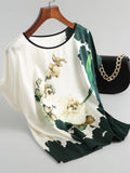 Crew Neck Ice Silk Print Bat Sleeve T-shirt