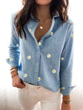 Little Daisy Print Lapel Long Sleeves Shirt