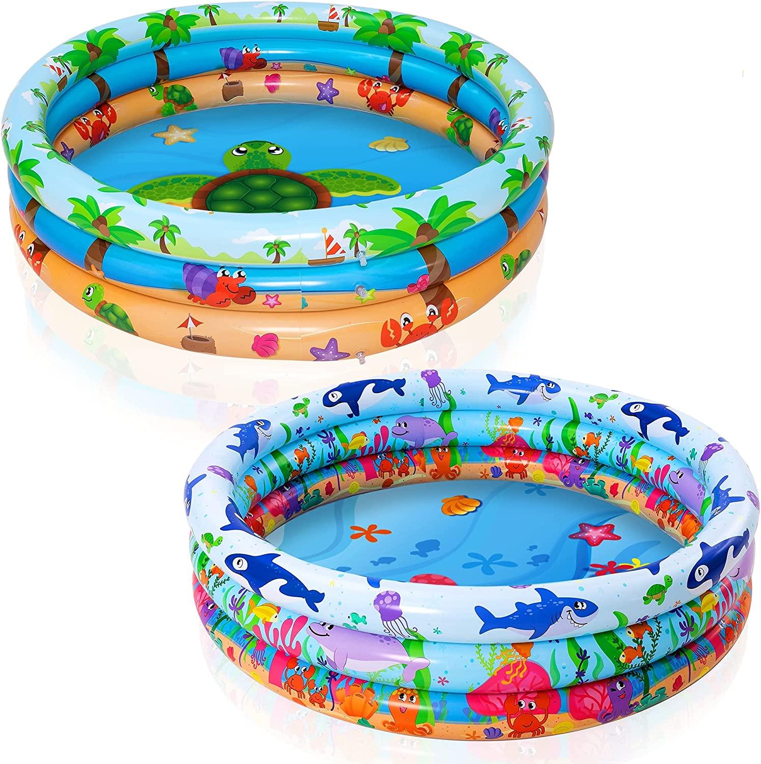 joyin 2 pack 47" baby pool, float kiddie pool, inflatable baby swimming pool with 3 rings, summer fun for children, indoor and outdoor water game play center for toddlers