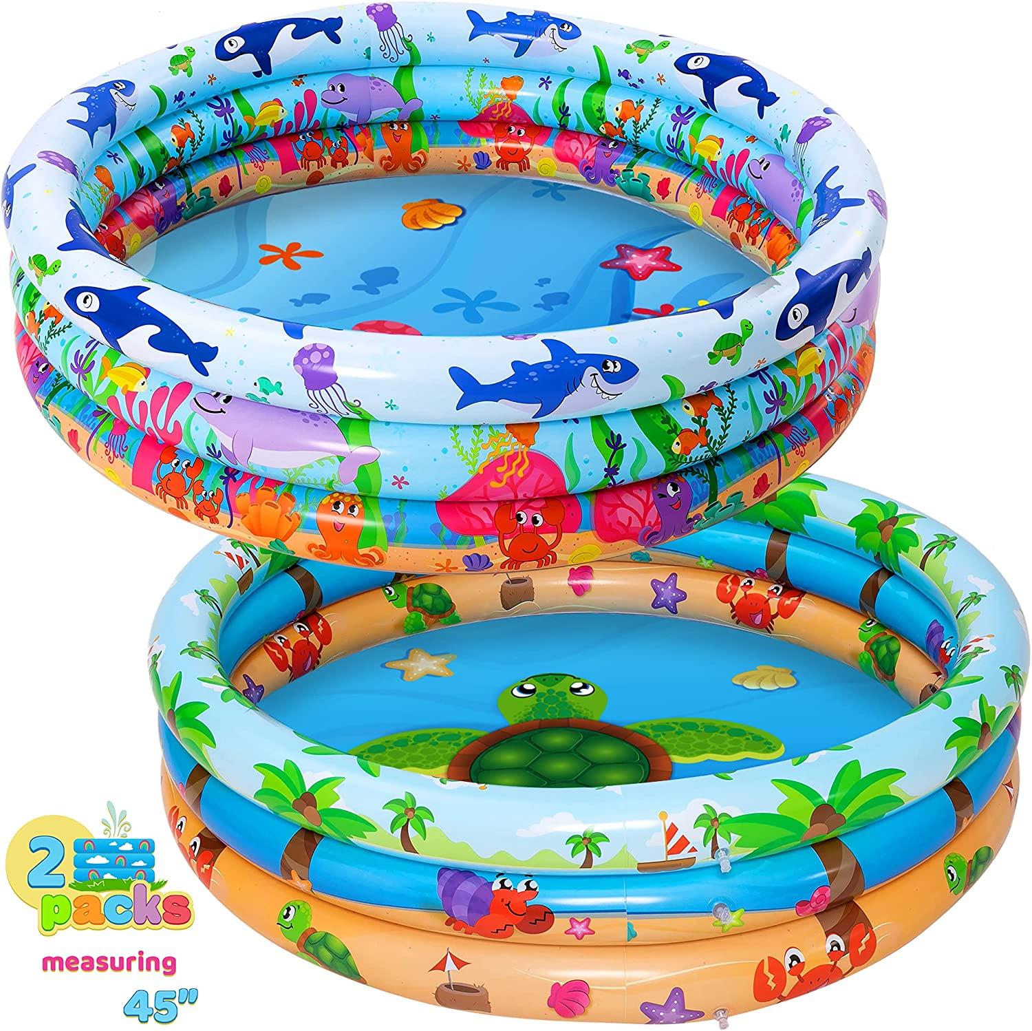 joyin 2 pack 47" baby pool, float kiddie pool, inflatable baby swimming pool with 3 rings, summer fun for children, indoor and outdoor water game play center for toddlers