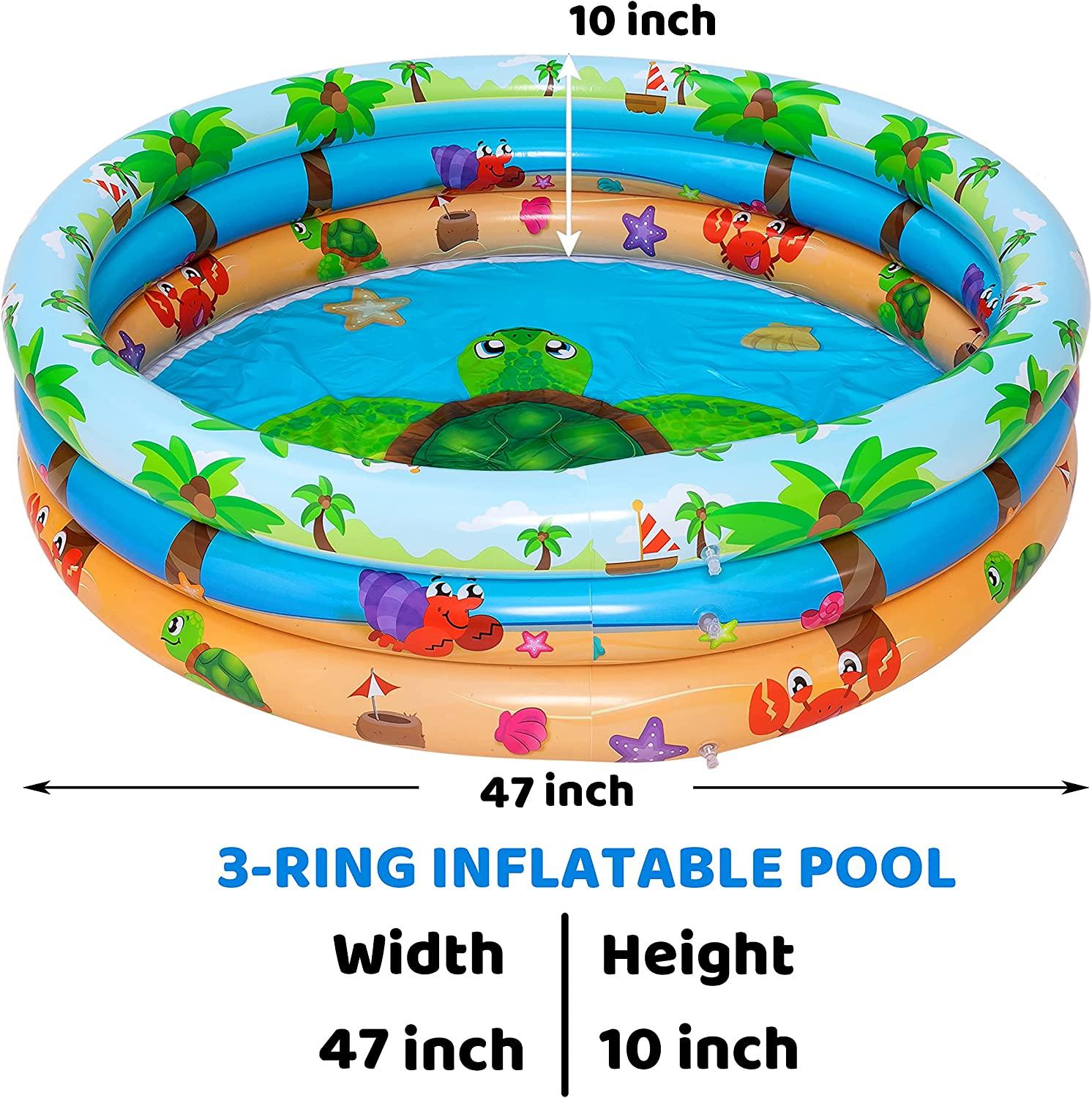joyin 2 pack 47" baby pool, float kiddie pool, inflatable baby swimming pool with 3 rings, summer fun for children, indoor and outdoor water game play center for toddlers