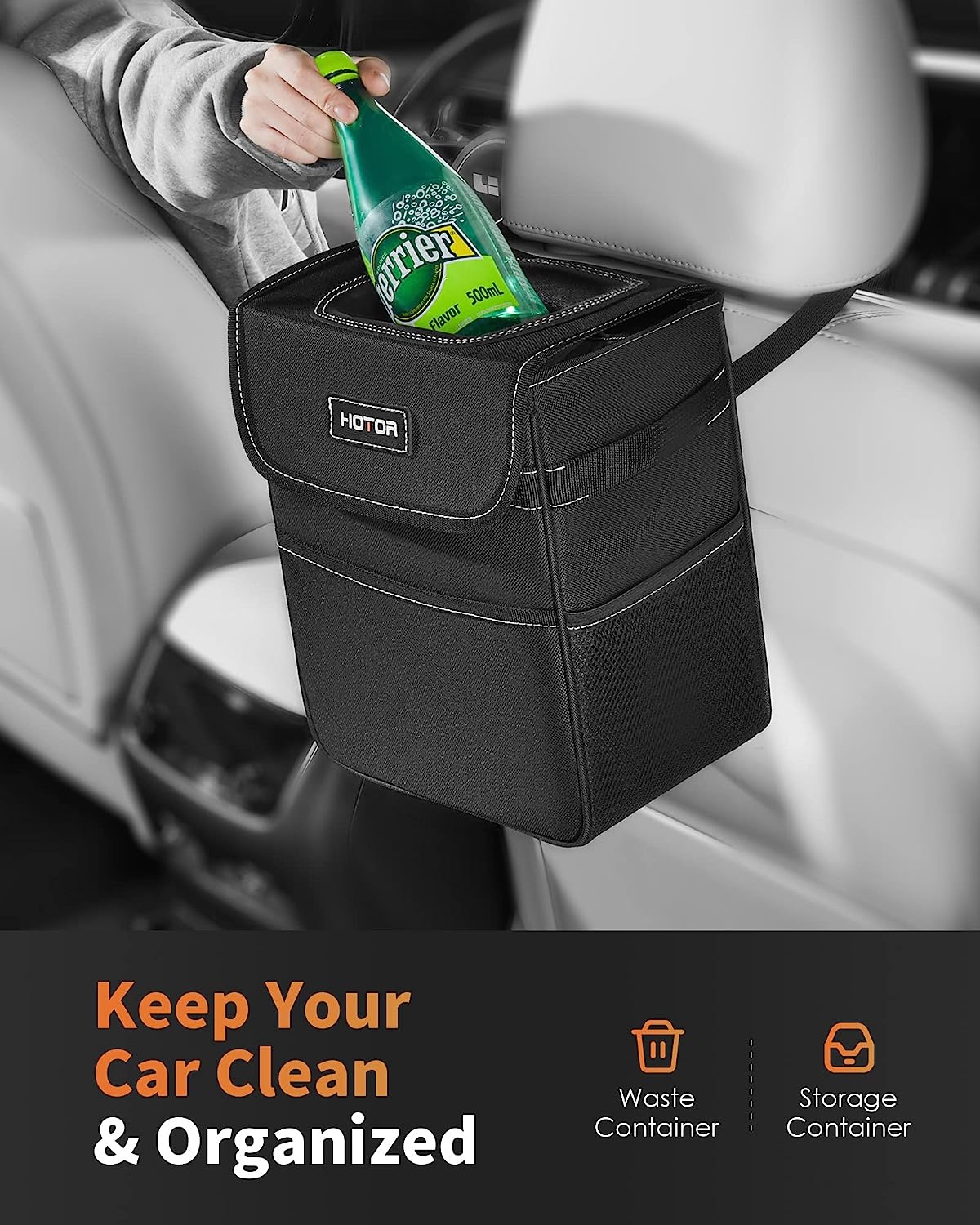 HOTOR Car Trash Can - Leak-Proof Car Organizer and Storage Bag for The Back/Front/Console of Any Cars,Sedans, SUVs &amp; Trucks Easy-to-Install Car Accessory Interior