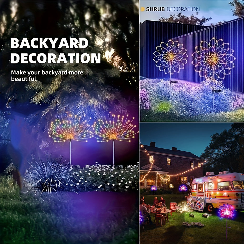 Solar Garden Lights Solar Firework Lights, 8-Mode Lighting Solar Lights Outdoor Waterproof For Garden Patio Walkway Pathway Party Wedding Decorative