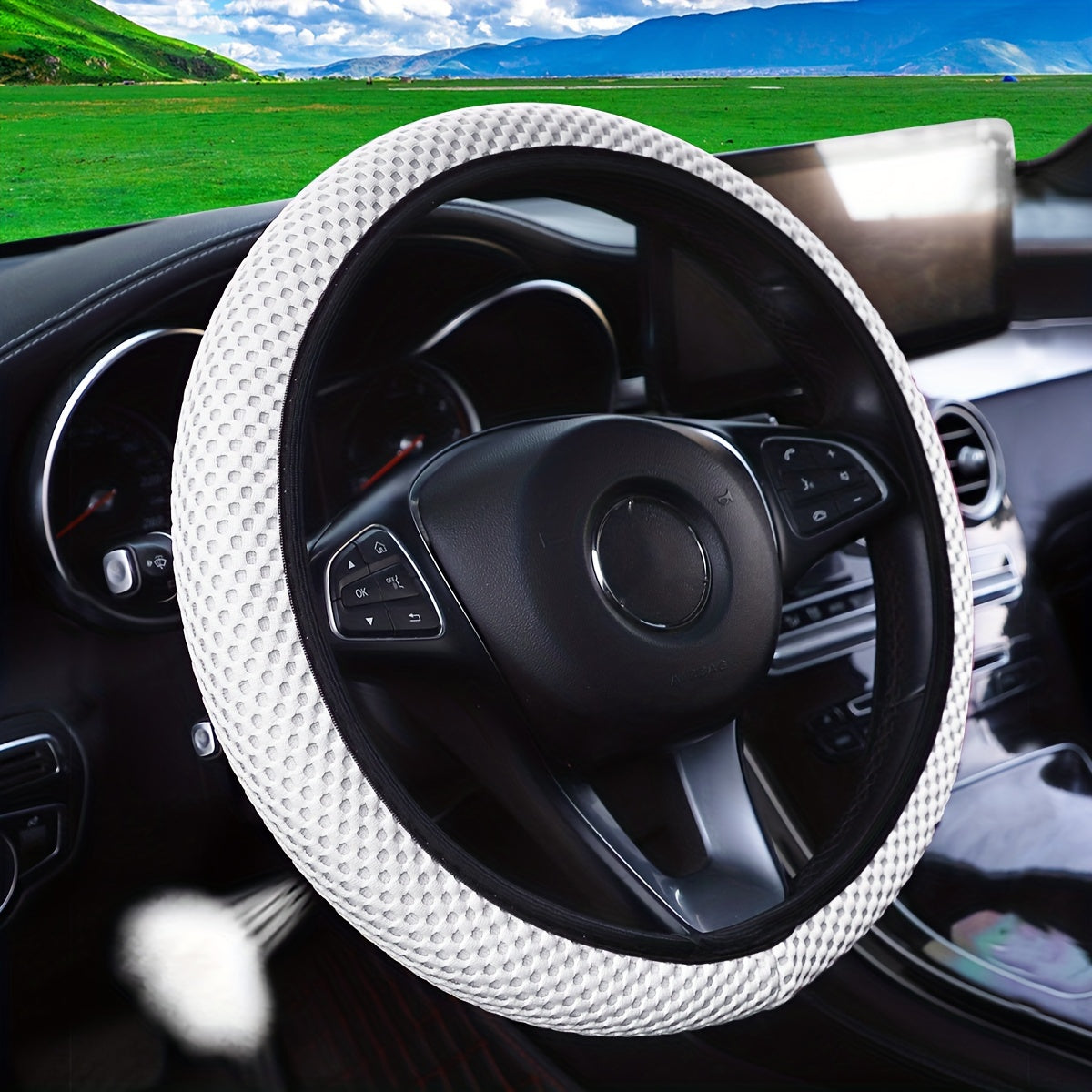 Three-dimensional Mesh Breathable Sweat-absorbing Comfortable Non-slip Car Steering Wheel Cover, Without Inner Ring Suitable For 14.57-14.96inch Auto Parts