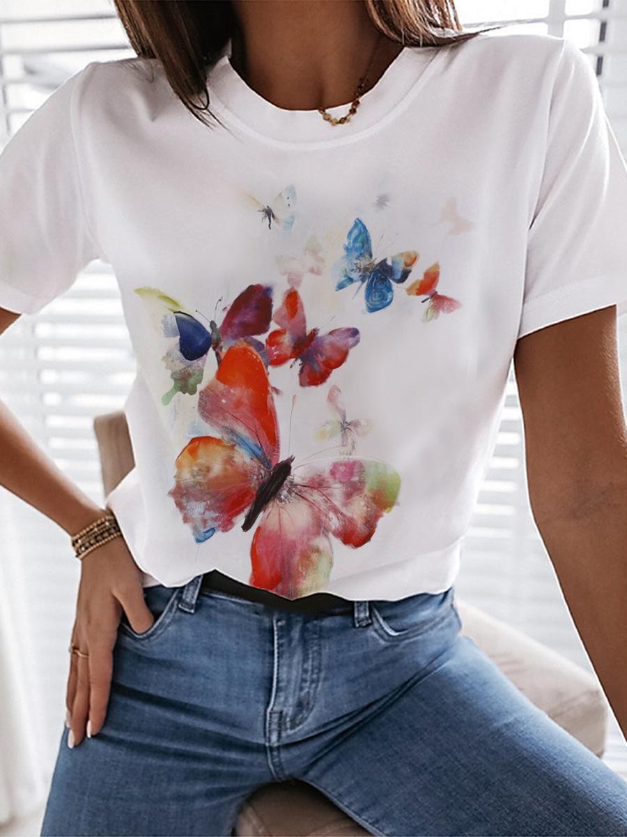 Casual Butterfly Print Short Sleeve T-shirt