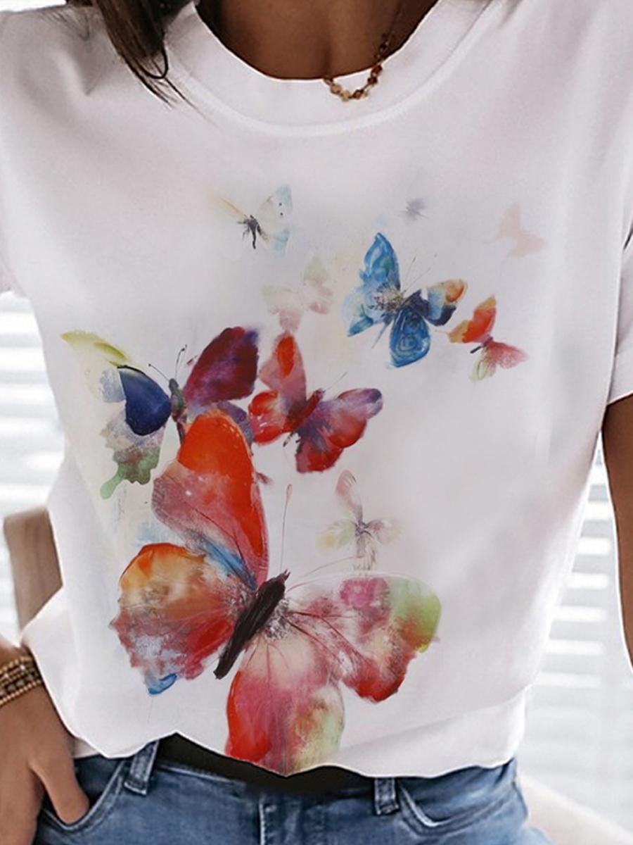 Casual Butterfly Print Short Sleeve T-shirt