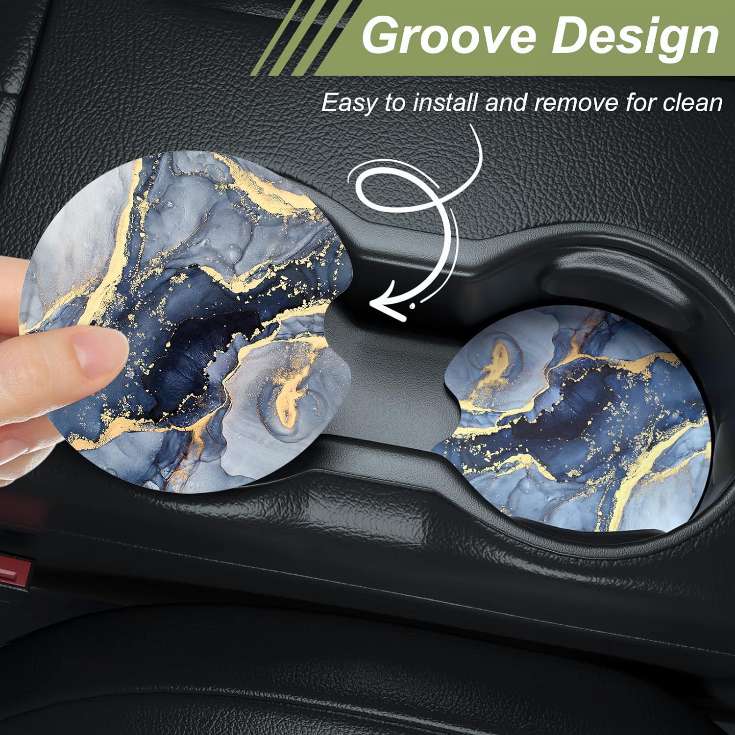 Nipichsha Car Cup Holder Coasters, Car Coasters for Cup Holders, 2 Pack Anti Slip Insert Coasters, Rubber Car Cup Mat with A Finger Notch, Cute Car Interior Accessories for Women Men(Dark Grey Marble)
