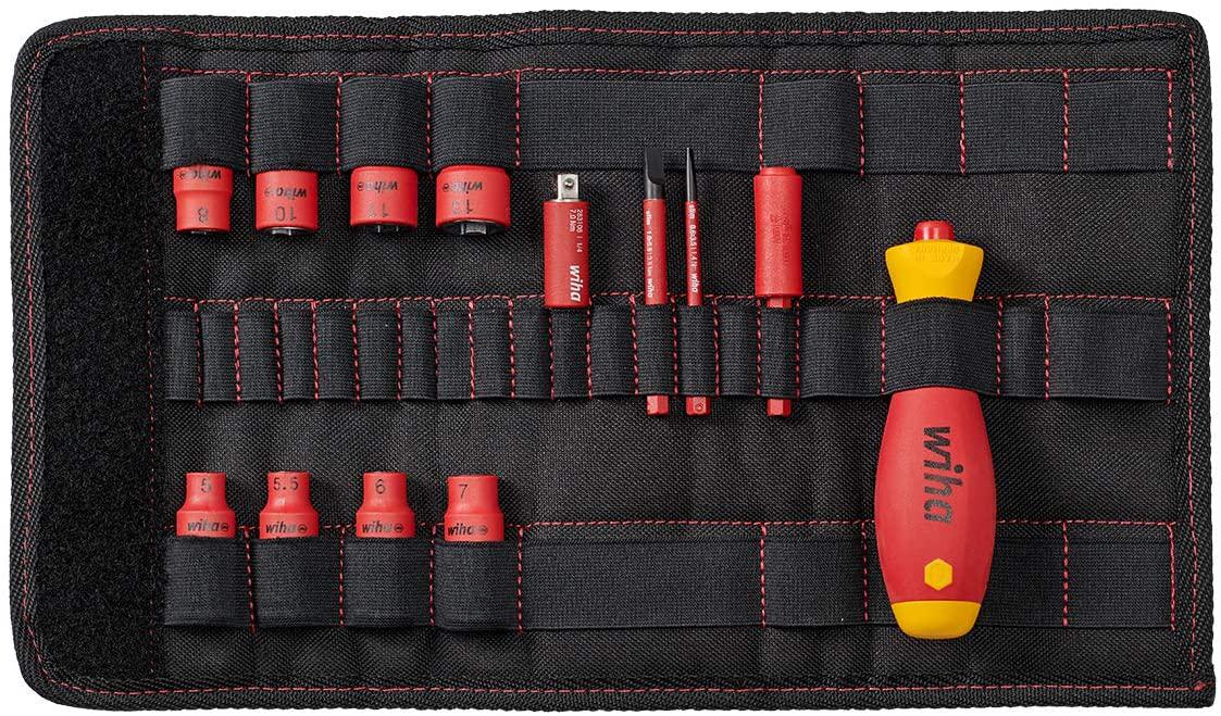 Wiha slimVario Electric 43467 1/4-Inch Set 13 Pieces Mixed In folding pocket screwdriver and socket key red yellow