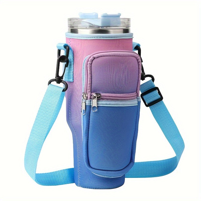 Water Bottle Carrier Bag with Phone Pocket for Stanley 40oz Tumbler with Handle Neoprene Water Bottle Holder Pouch with Adjustable Strap Bollus wit