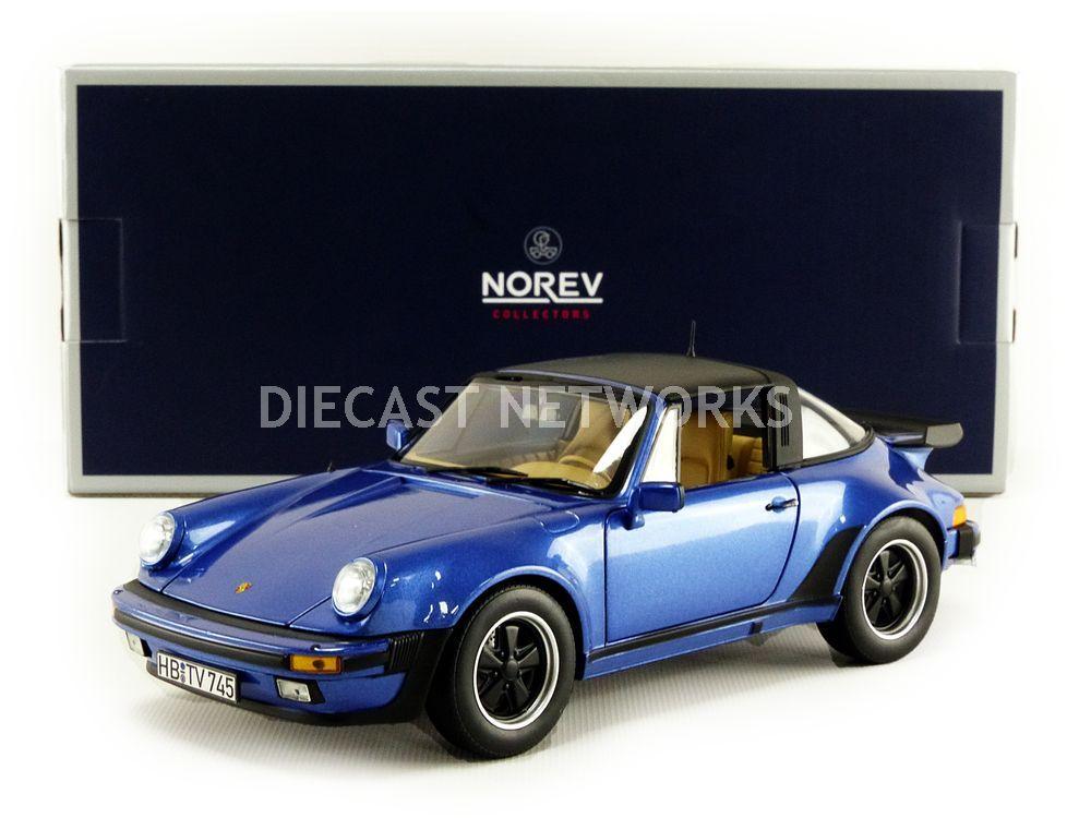 Norev 187663 1987 Porsche 911 Turbo Targa 3.3 Blue Metallic 1-18 Diecast Model Car