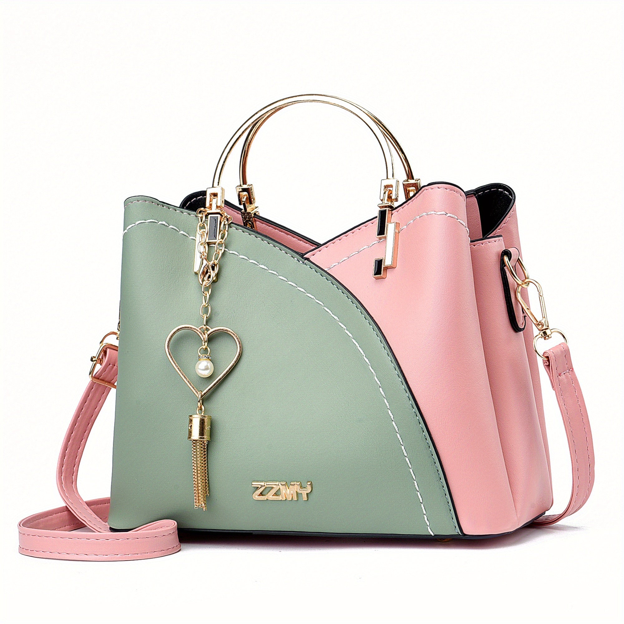 Color Block Satchel Bag, Trendy Tassel Decor Crossbody Bag, Women's Top Ring Purse (9.1*7.5*4.5) Inch