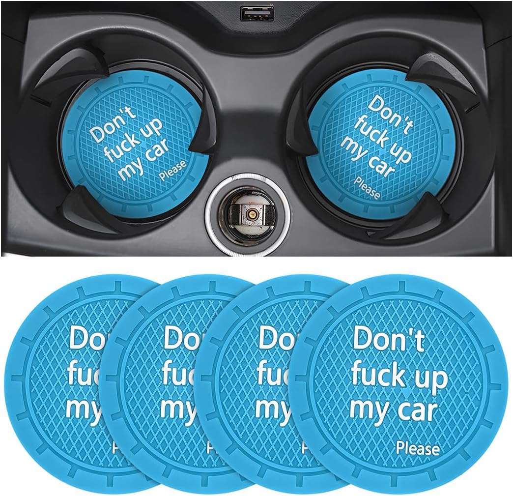 8sanlione Car Cup Coaster, 4Pcs 2.75 Inch Auto Cup Holder Insert Coasters, Anti-Slip Waterproof Embedded Drink Mat, Automotive Interior Accessories for Men and Women (D Light Blue/4PCS)