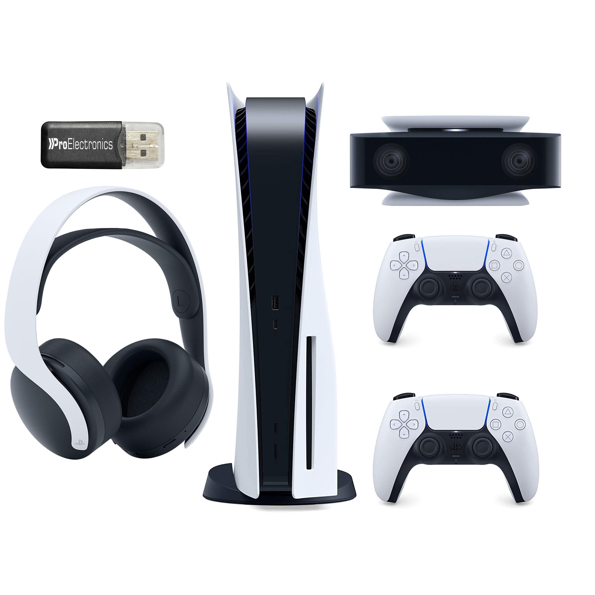Sony Playstation 5 Disc Version with Extra DualSense Wireless Controller, Camera, PULSE 3D Headset and Micro SD Card USB Adapter Bundle