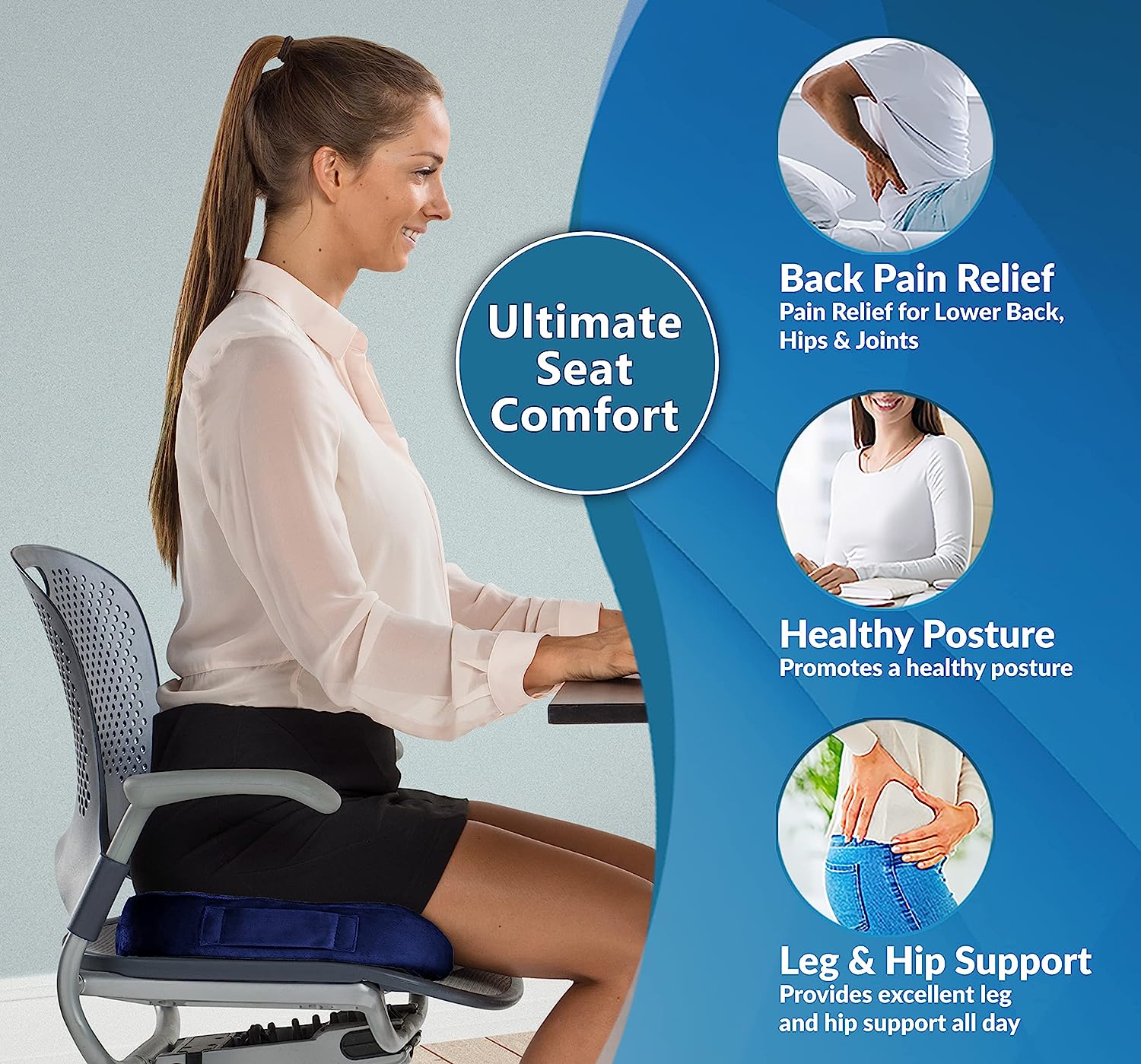 ComfiLife Gel Enhanced Seat Cushion – Non-Slip Orthopedic Gel &amp; Memory Foam Coccyx Cushion for Tailbone Pain – Office Chair Car Seat Cushion – Sciatica &amp; Back Pain Relief (Navy)
