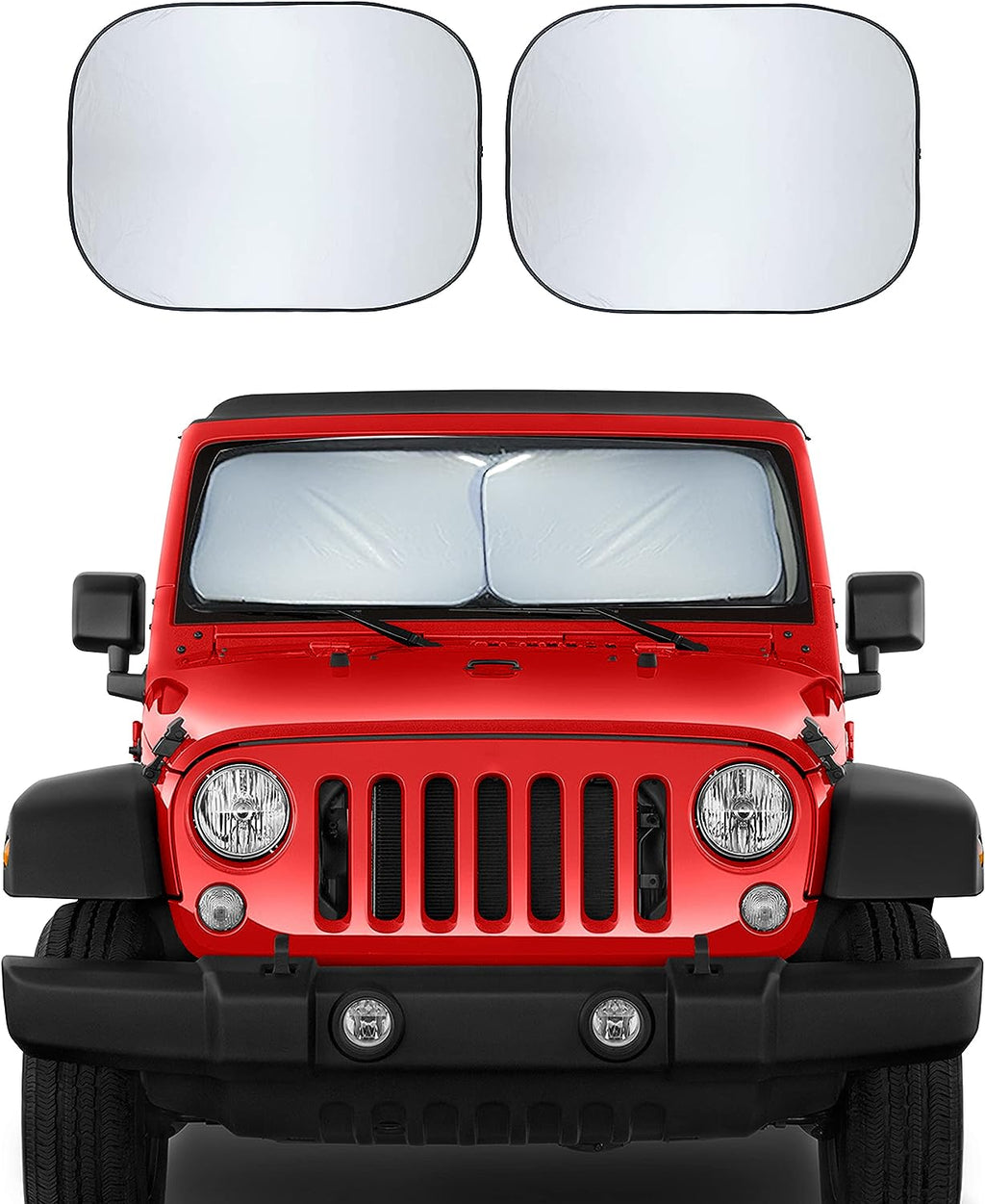 EcoNour 2-Piece Windshield Sun Shade for Jeep, Offers Complete Automotive Sun Protection, Foldable Jeep Windshield Shade Suits Wrangler, Compass, Gladiator &amp; Renegade, (X-Small 18 in x 26 in)