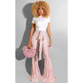 striped pink flare pants high waist