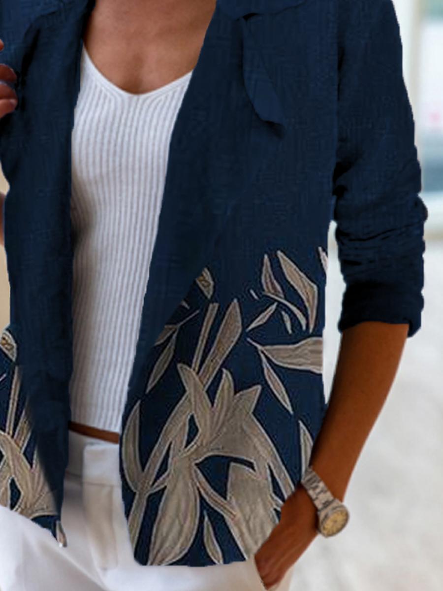 Casual Leaf Print Suit Jacket Women