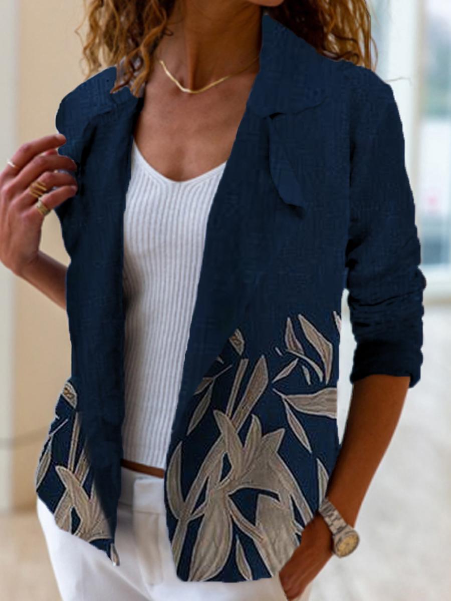 Casual Leaf Print Suit Jacket Women