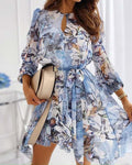 floral hollow out long sleeve mini dress s-xxxl