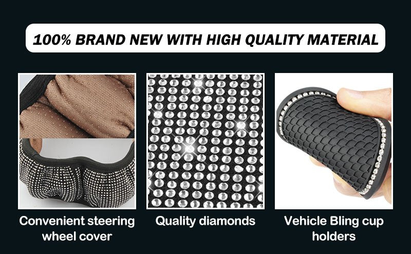 7Pcs Car Decoration Kit, Car Accessories, Car Steering Wheel Covers Set For Women, Bling White Artificial Diamond,  Center Console Cover Pad