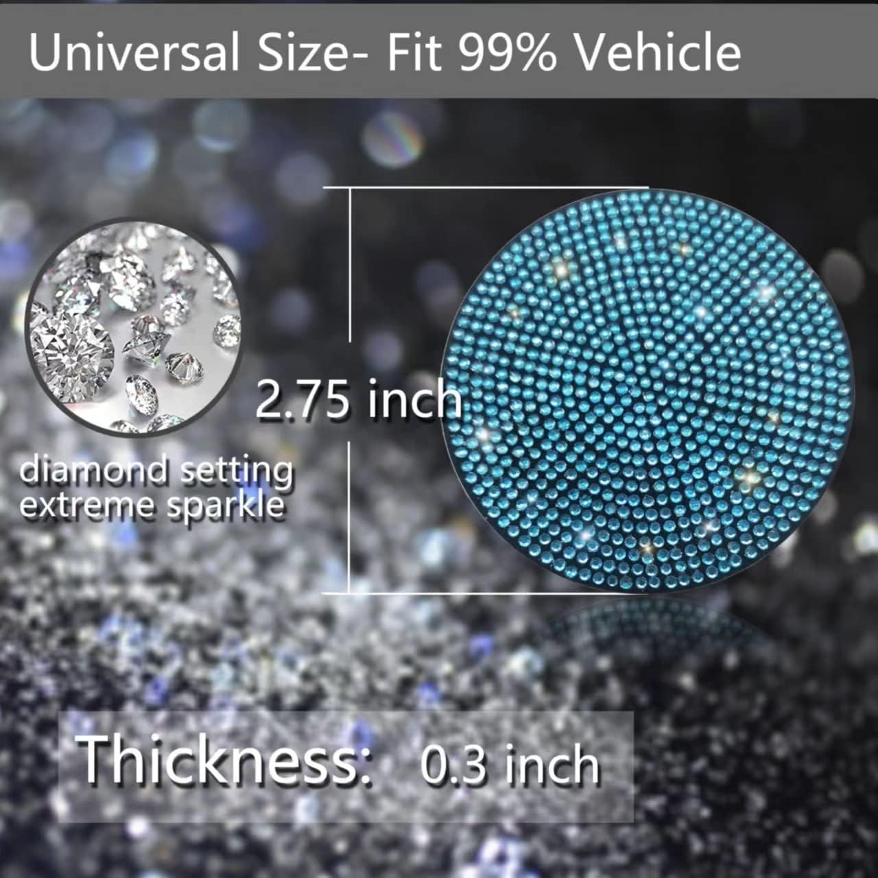 2pcs Bling Car Cup Holder Coaster, 2.75 inch Anti-Slip Shockproof Universal Fashion Vehicle Car Coasters Insert Bling Rhinestone Auto Automotive Interior Accessories for Women (2 pcs, Aquamrine)