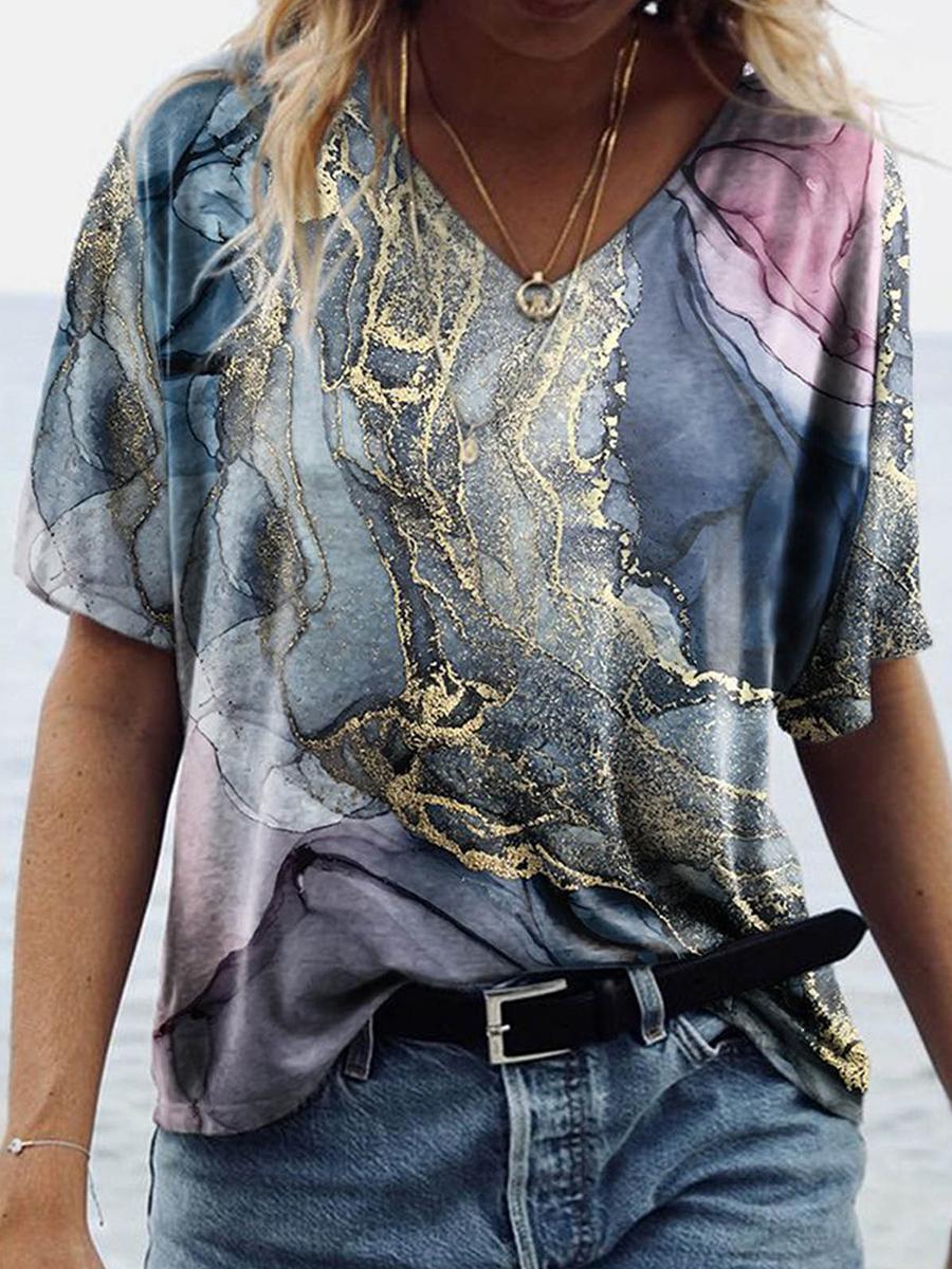 V-neck Short-sleeved Printed T-shirt