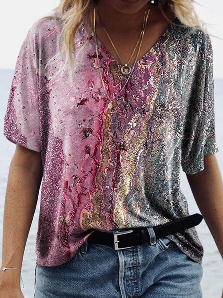 V-neck Short-sleeved Printed T-shirt